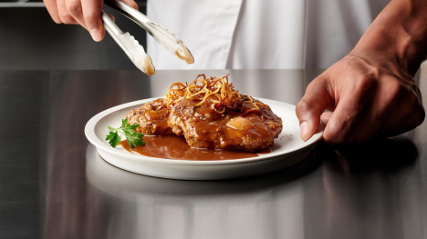 Plate featuring Stouffers Salisbury Steak Gravy