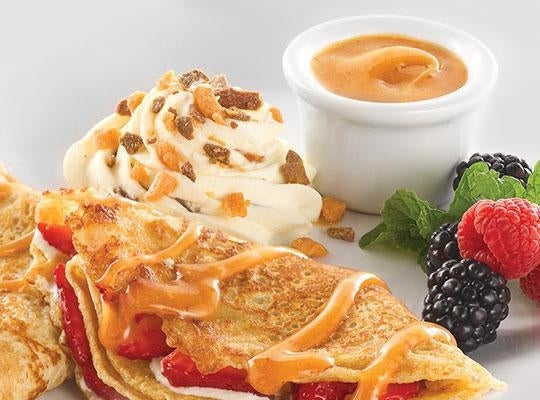 Berry Caramel Crepes with Minors Bourbon Sauce and Mascarpone
