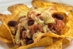 Nachos with Savory Red Chile Sauce
